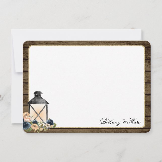 Lantern and Flowers Rustic Thank You Note Card (Front)