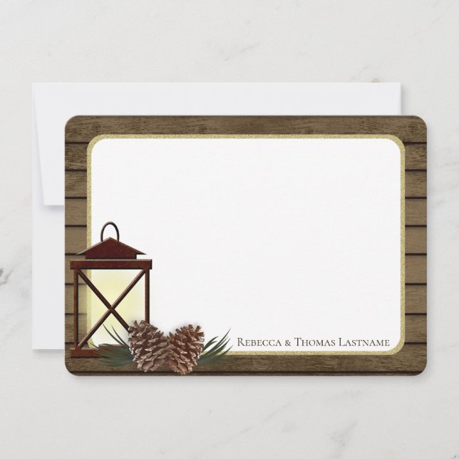 Lantern and Pine Rustic Thank you Card (Front)