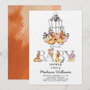 Lantern Baby Shower Watercolor Autumn Invitation