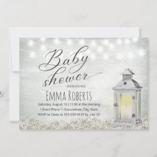 Lantern & Baby's Breath Floral Rustic Baby Shower Invitation