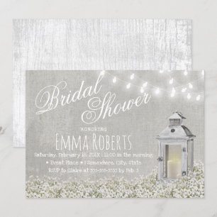 Lantern & Baby's Breath Rustic Bridal Shower Invitation