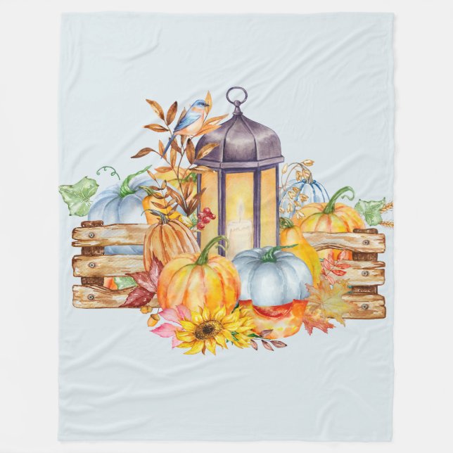 Lantern, Blue Bird and Sunflowers Fleece Blanket (Front)