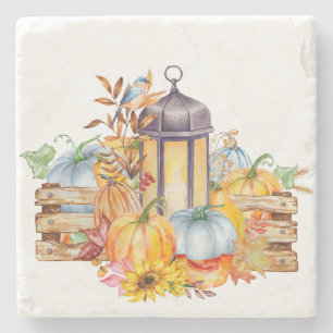 Lantern, Blue Bird and Sunflowers Stone Coaster