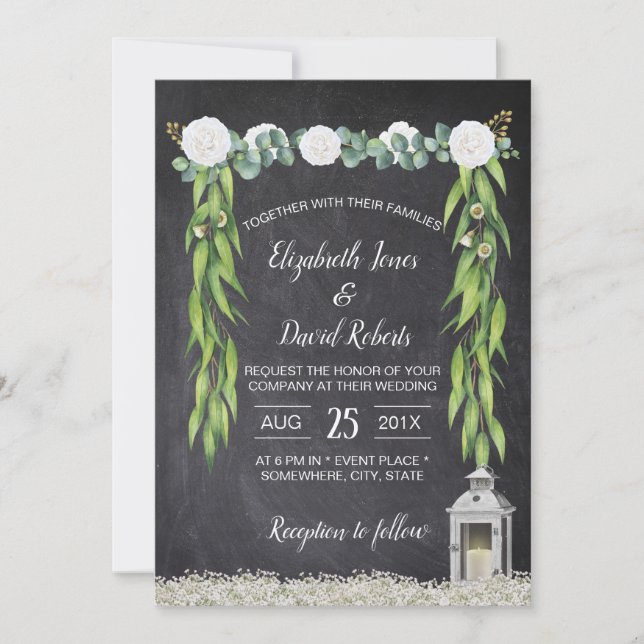 Lantern Boho Botanical Floral Chalkboard Wedding Invitation (Front)