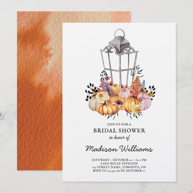 Lantern Bridal Shower Watercolor Autumn Invitation (Front/Back)