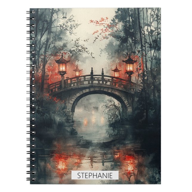 Lantern Bridge Moonlight Watercolor Notebook (Front)