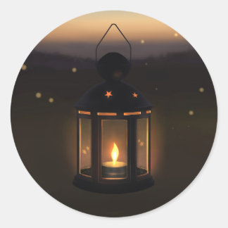 lantern camping round sticker. classic round sticker
