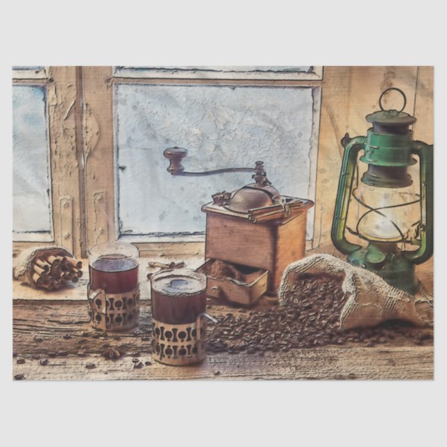 lantern Coffee Grinder Vintage 20x30 Decoupage Tissue Paper (Front)