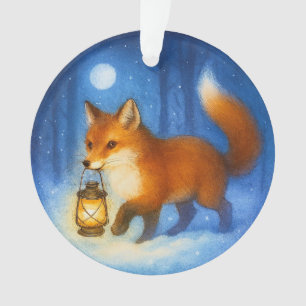 Lantern Fox in Snowy Forest Ornament