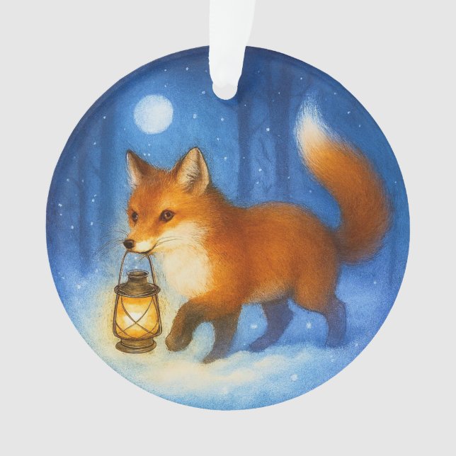 Lantern Fox in Snowy Forest Ornament (Front)