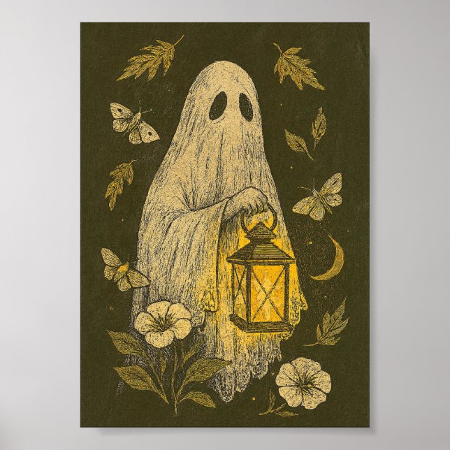 Lantern Ghost Halloween Boho Poster (Front)