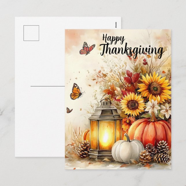 Lantern Glow – Thanksgiving Greeting Holiday Postcard (Front/Back)