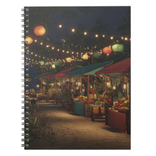 Lantern-Lit Market Night Stalls Art Notebook