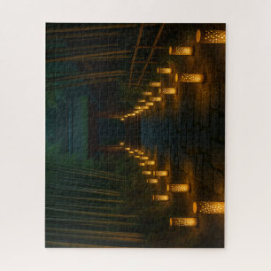 Lantern-Lit Stone Path through Bamboo Grove Jigsaw Puzzle