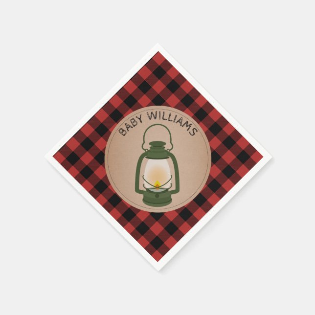 Lantern Lumberjack Plaid Baby Shower Napkins (Corner)
