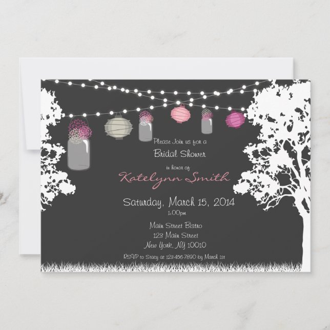 Lantern & Mason Jar Wedding Shower Invitation (Front)