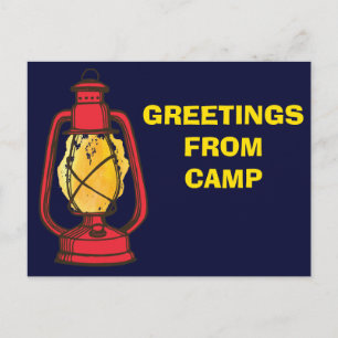 Lantern Navy Blue Greetings from Camp Postcard