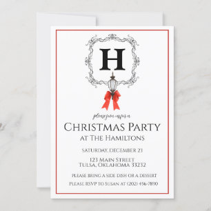 Lantern Red Stripe Christmas Party Invitation