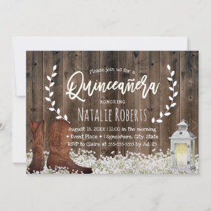 Lantern Rustic Floral Cowgirl Barn Quinceanera 15 Invitation