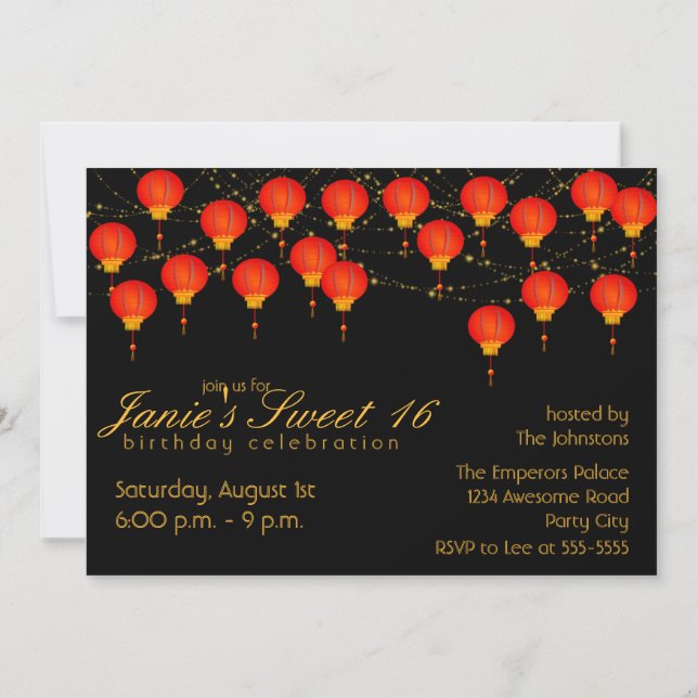 Lantern Sky Birthday Party Invitation (Back)