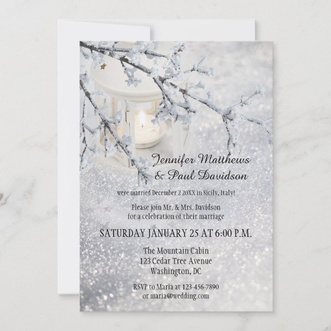 Lantern Snow Winter Post Wedding Party Invitation (Front)