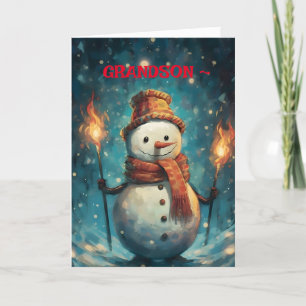 LANTERN SNOWMAN GRANDSON CHRISTMAS CARDD THANK YOU CARD