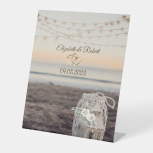 Lantern,String Lights,Flowers,Beach  Pedestal Sign