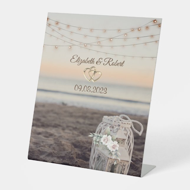 Lantern,String Lights,Flowers,Beach  Pedestal Sign (Front)