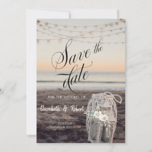 Lantern,String Lights,Flowers,Beach Save The Date