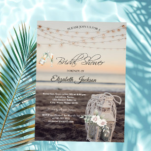 Lantern,String Lights,Flowers,Beach Wine  Invitation