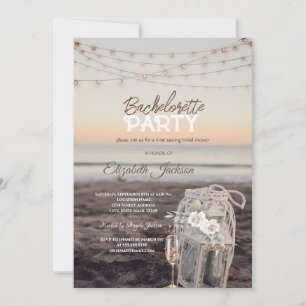 Lantern,String Lights,Flowers Glass Bachelorette  Invitation