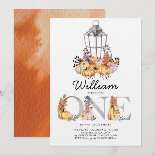 Lantern Watercolor Autumn First Birthday Invitation