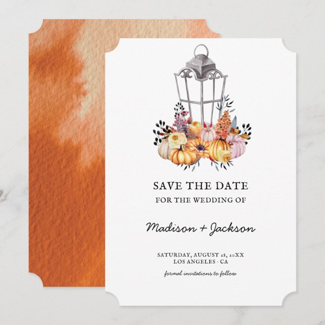 Lantern Watercolor Autumn Wedding Save The Date (Front/Back)