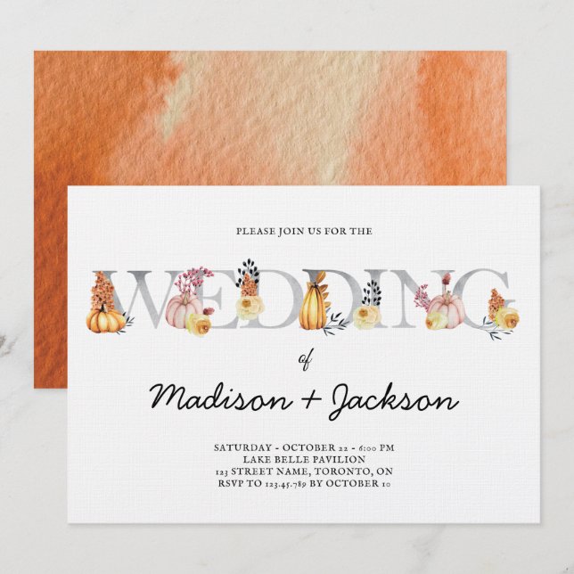 Lantern Wedding Watercolor Autumn Invitation (Front/Back)