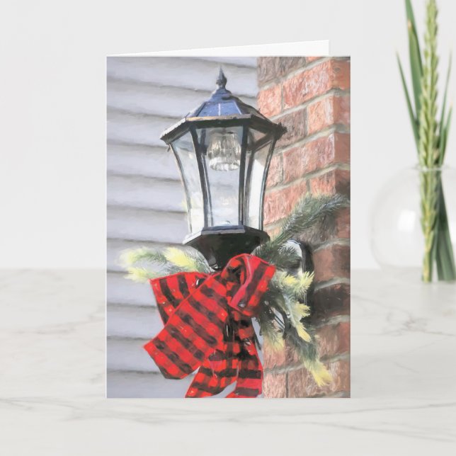 Lantern with buffalo plaid bow  thank you card (Front)