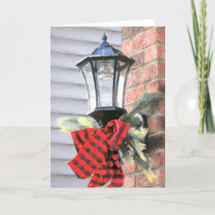 Lantern with buffalo plaid bow  thank you card