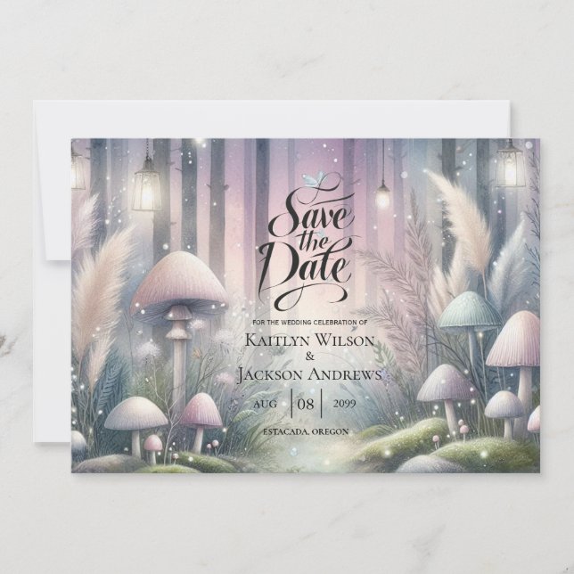 Lanternlight Dreams Enchanted Forest Wedding Save The Date (Front)