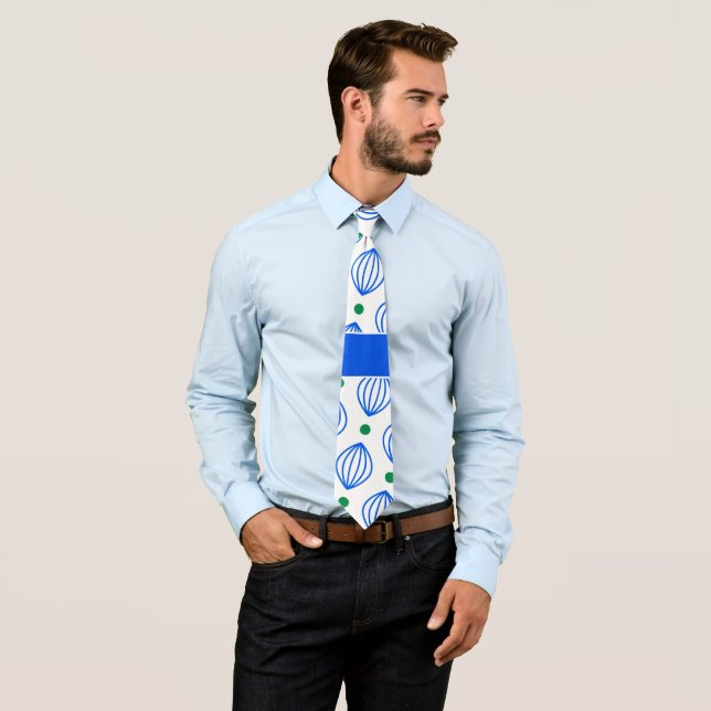 Lanterns Beige Blue Minimal Pattern Tie (In Situ)