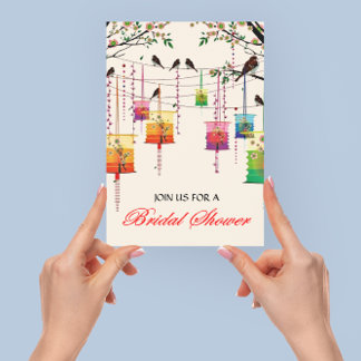 Lanterns Cherry Tree Birds Floral Bridal Shower Invitation