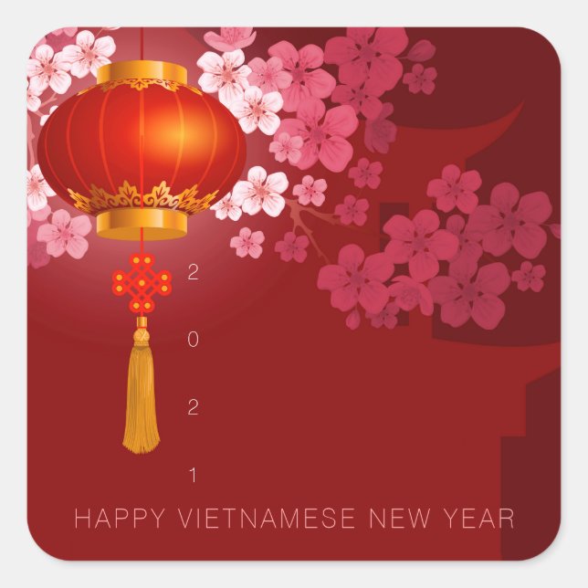 Lanterns Hao Dao Happy Vietnamese New c Year SqS Square Sticker (Front)