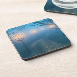 Lanterns in the Fog Cork Coasters