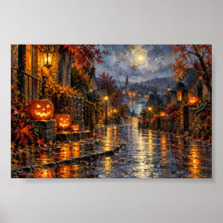 Lanterns in the Rain Halloween Village 6x4 Poster
