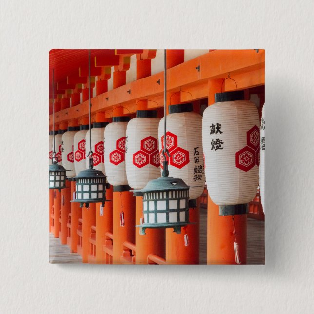 Lanterns inside Itsukushima Shrine 15 Cm Square Badge (Front)
