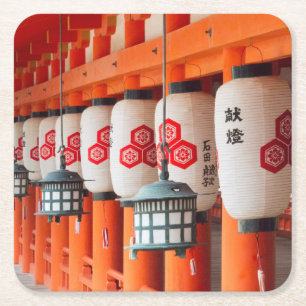 Lanterns inside Itsukushima Shrine Square Paper Coaster