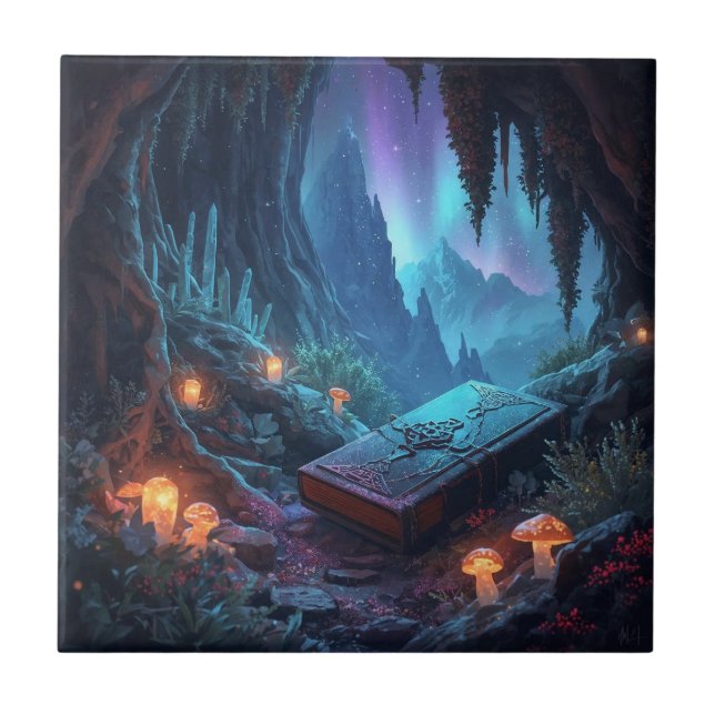 Lanterns, Mushrooms, and a Book Tile (Front)