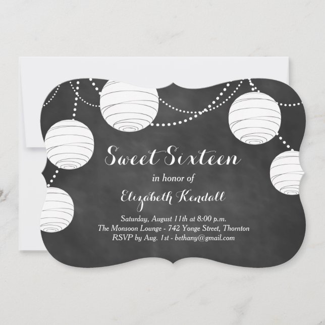 Lanterns on Chalk Sweet Sixteen Invitation (Front)
