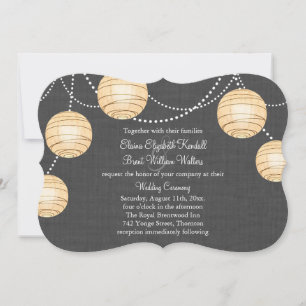 Lanterns on Grey Burlap Wedding Invitation 2