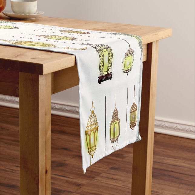 Lanterns Ramadan Mubarak Oriental Arabian Muslim Short Table Runner (In Situ)