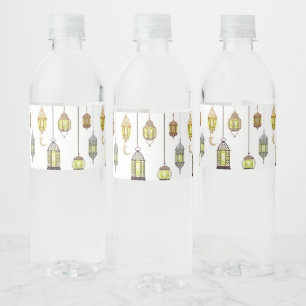 Lanterns Ramadan Mubarak Oriental Arabian Muslim Water Bottle Label