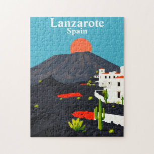 Lanzarote, Spain Vintage Travel Volcanic Landscape Jigsaw Puzzle